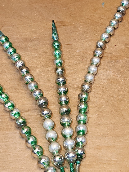 Vintage Mercury Glass Bead Picks Silver Green Beads with Spikes Stems Picks