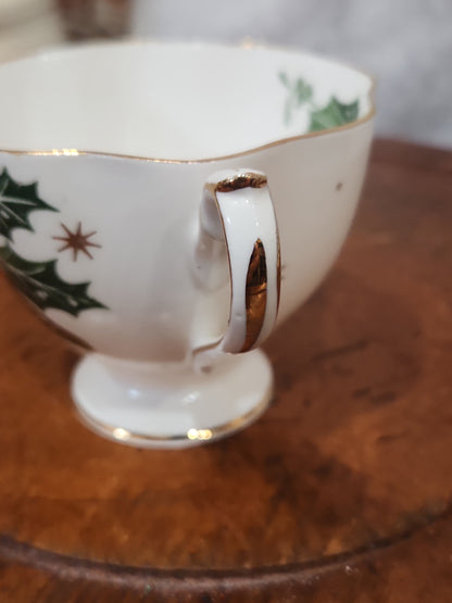 Vintage Queen Anne Noel Tea Cup Poinsettia Holly Christmas Rose replacement cup NO SAUCER