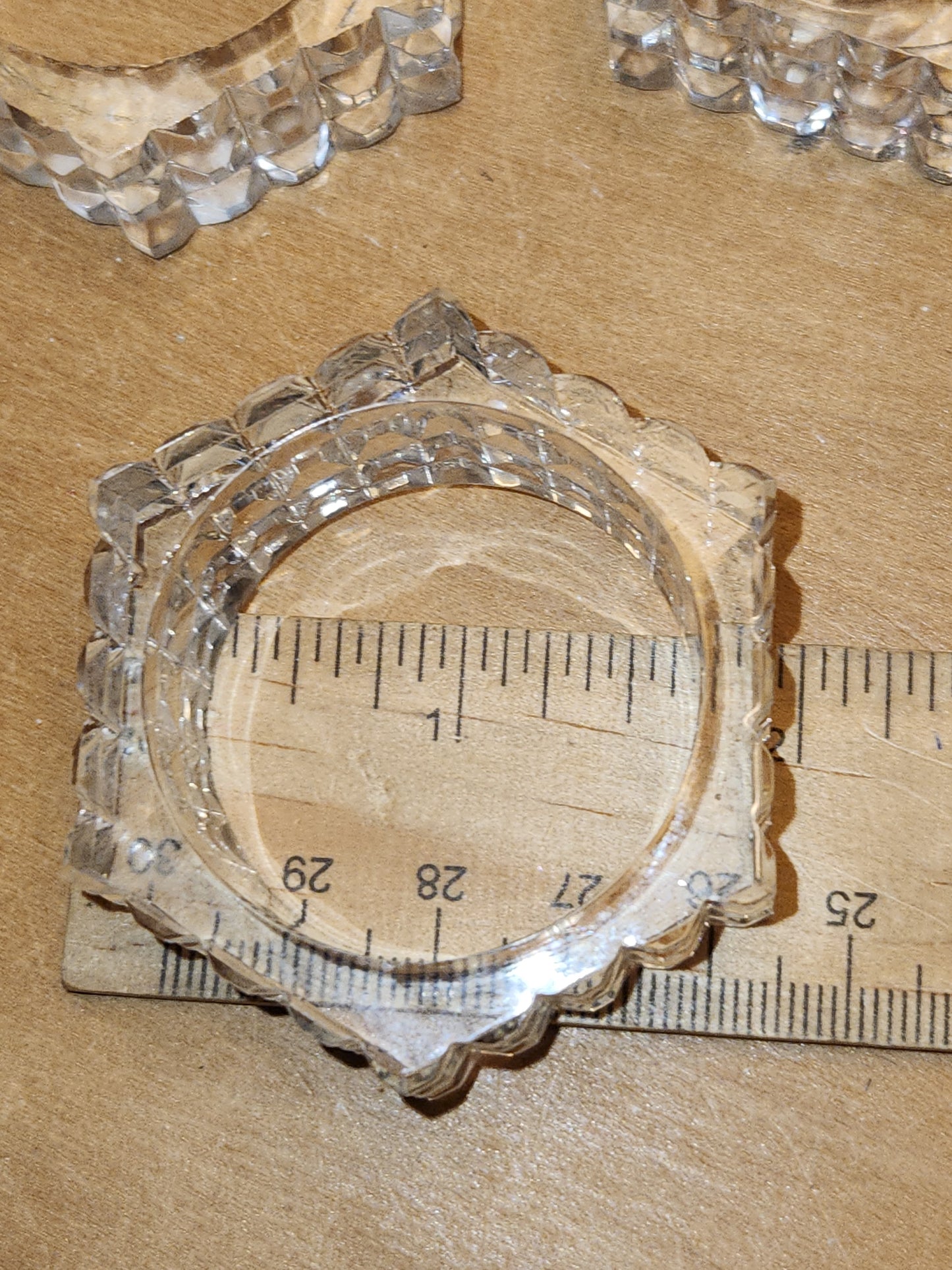 Vintage Crystal Pressed Glass Napkin Holder Rings Diamond Point Design Set of 6 1970s MCM