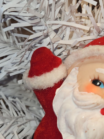 Vintage Waving Dancing Red Flocked Santa Claus Pic CHEEKS GLOW