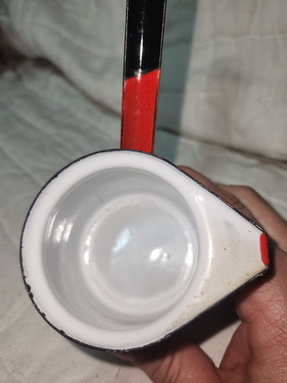 Vintage Red White Black Enamel Milk Butter Warmer en81