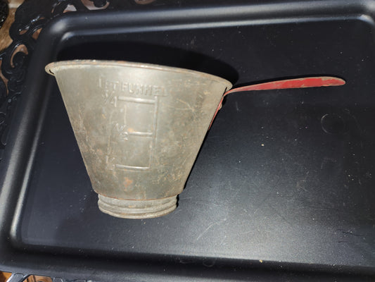 Antique Nesco Funnel 1 Pint Strainer Measure Dipper Jar Filler Red Handle alu300