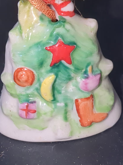 Napco porcelain Tree Shaped Bell Ornament with Season's Greetings. Japan bell2