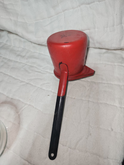 Vintage Red White Black Enamel Milk Butter Warmer en81