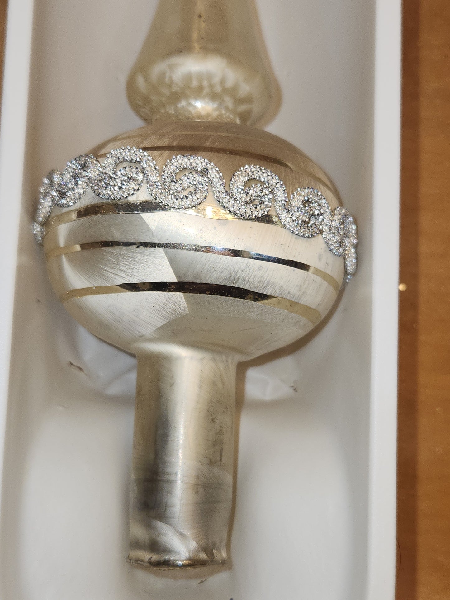 Vintage Rauch Hand Blown Mercury Glass Tree Topper White Gold Glass with Box Box tt11