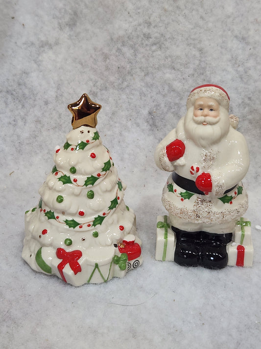 Holiday Lenox tree & Santa Salt & Pepper Set Sps9