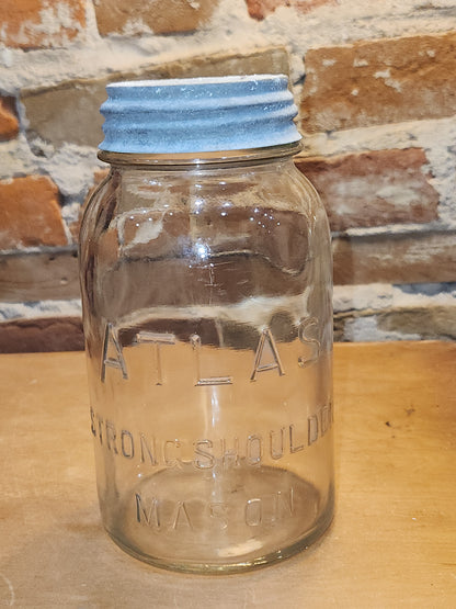 Atlas Strong Shoulder Mason Clear Glass Quart Jar with Atlas Zinc Lid jar1