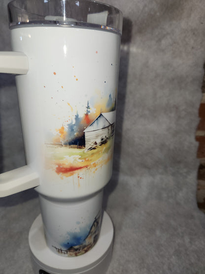 40 Oz Insulated Stainless Steel Tumbler Watercolor Barns tbf1