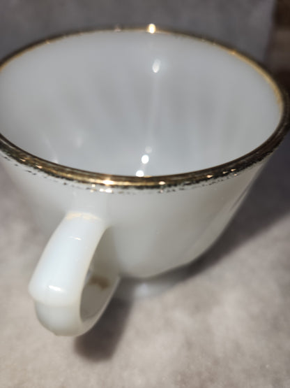 Vintage Fire King White Milk Glass Ribbed Swirl Tea Cup Oven Ware sugar bowl fk6