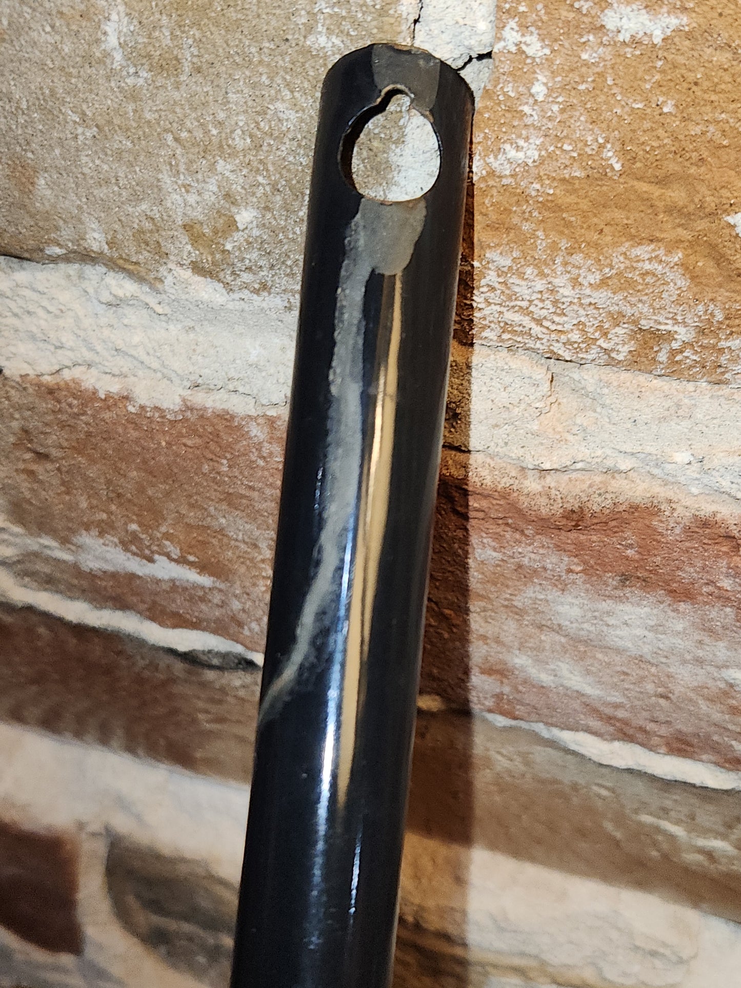 Vintage White Enamel Ladle Water Diooer with black handle and trim. En87