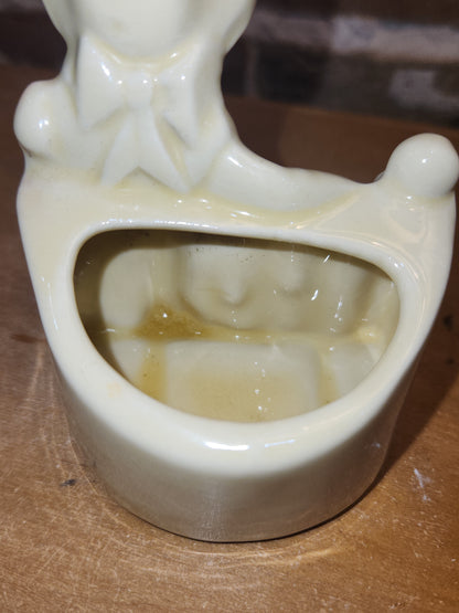 Vintage Pottery Planter Little Girl in Pink by a Fence Likely Shawnee Potter AS IS pl12