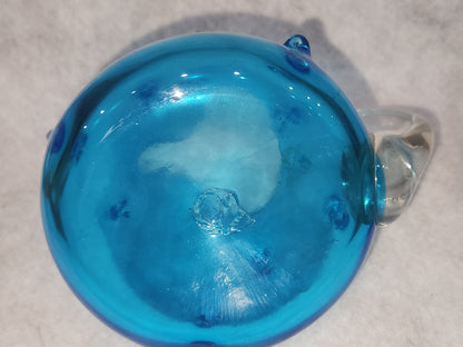 Vintage Bischoff hand blown Art Glass pinches Teal Blue Pitcher Clear handle gla999