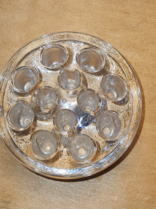 Vintage Flower Frog Clear Glass has 11 Holes AS Is ff12