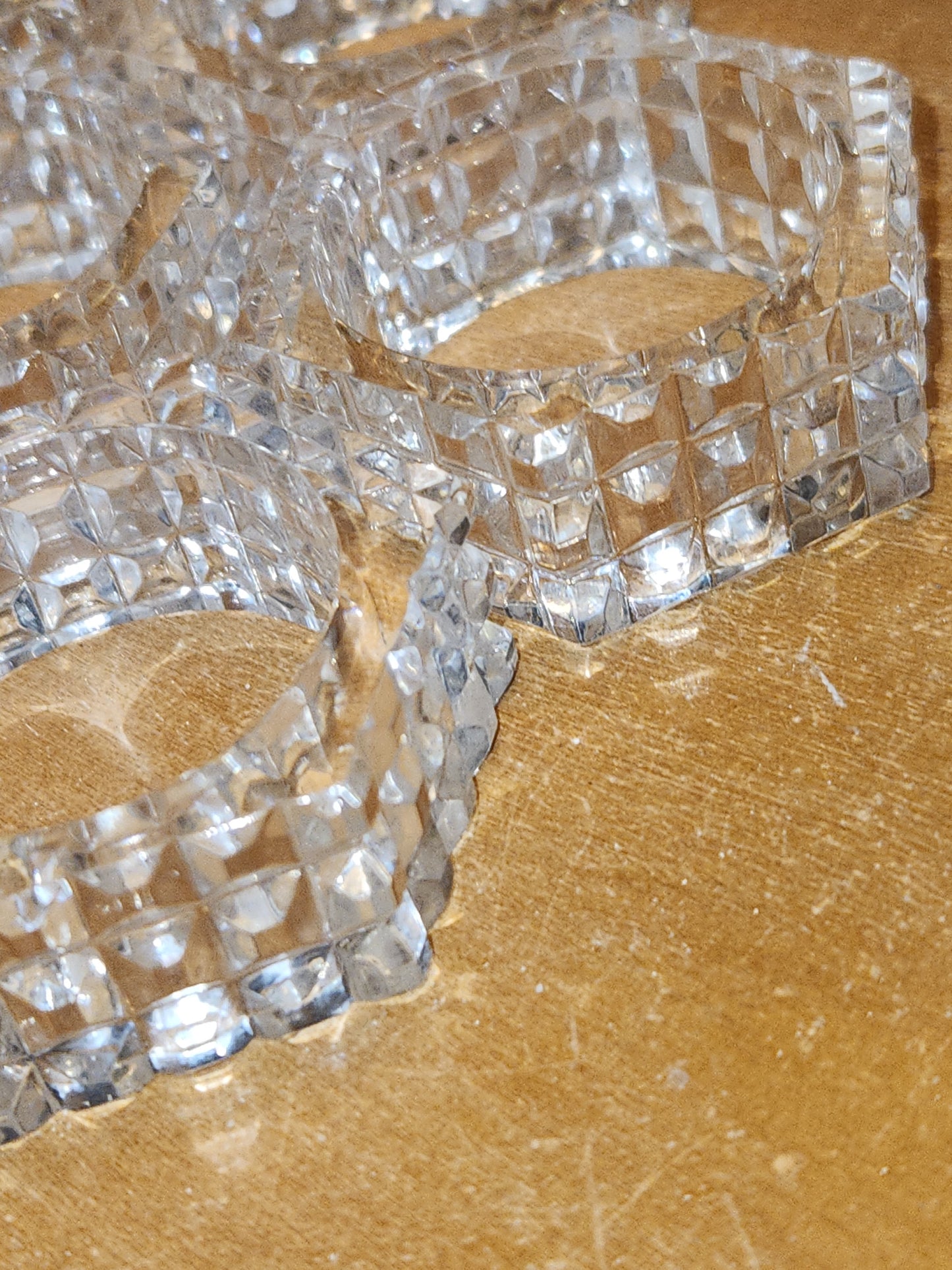 Vintage Crystal Pressed Glass Napkin Holder Rings Diamond Point Design Set of 6 1970s MCM