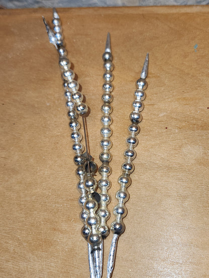 Vintage Mercury Glass Bead Picks Silver Green Beads with Spikes Stems Picks