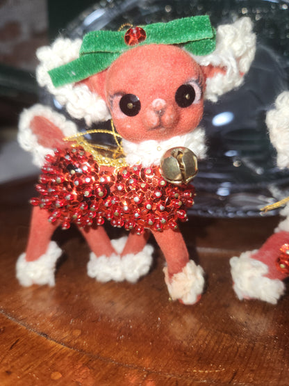 2 Vintage flocked push pin reindeer ornaments  3.5" chr120