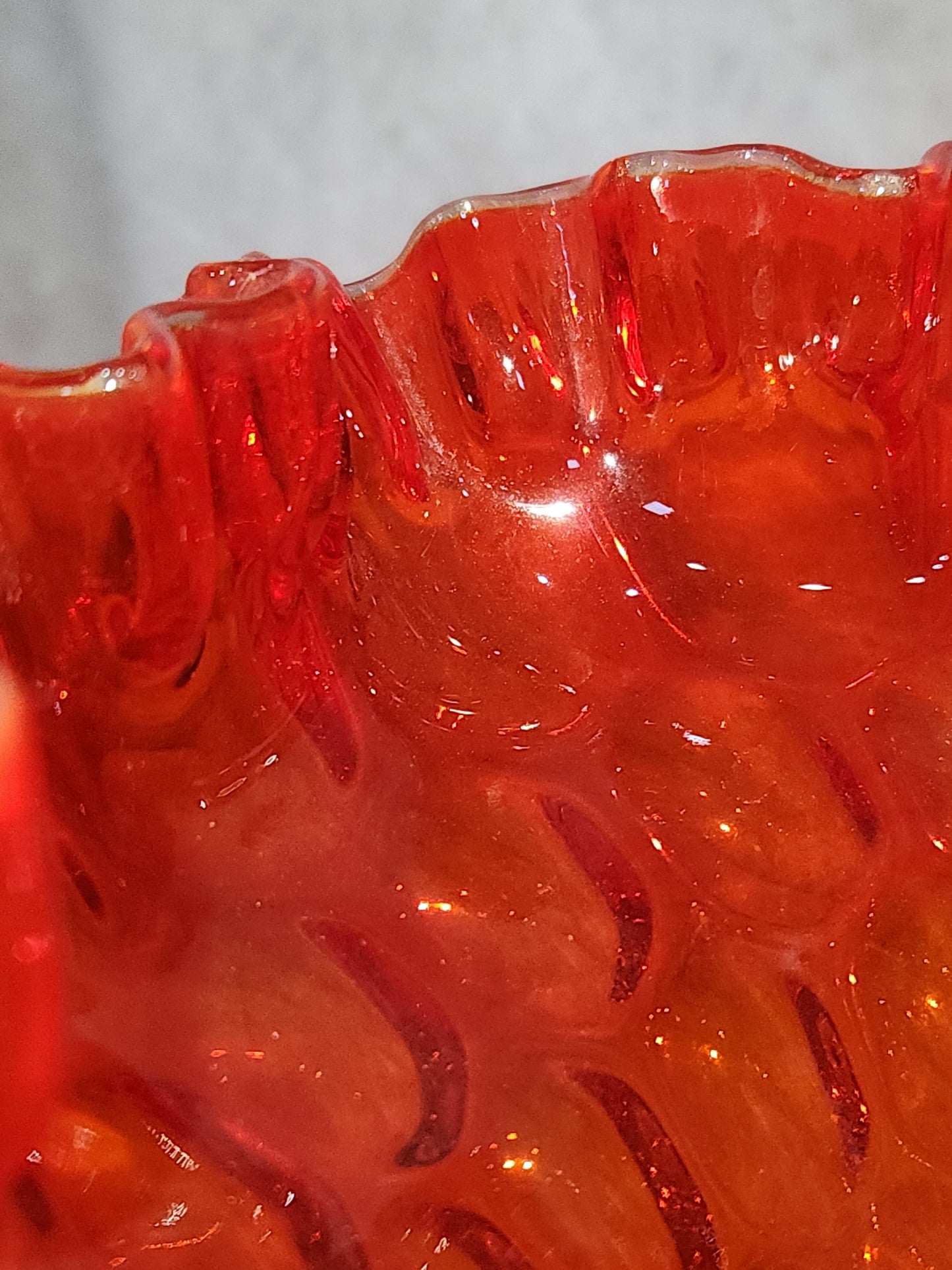 Vintage Fenton Amberina Ruffled Top Large Compote Red Orange to Yellow gla88