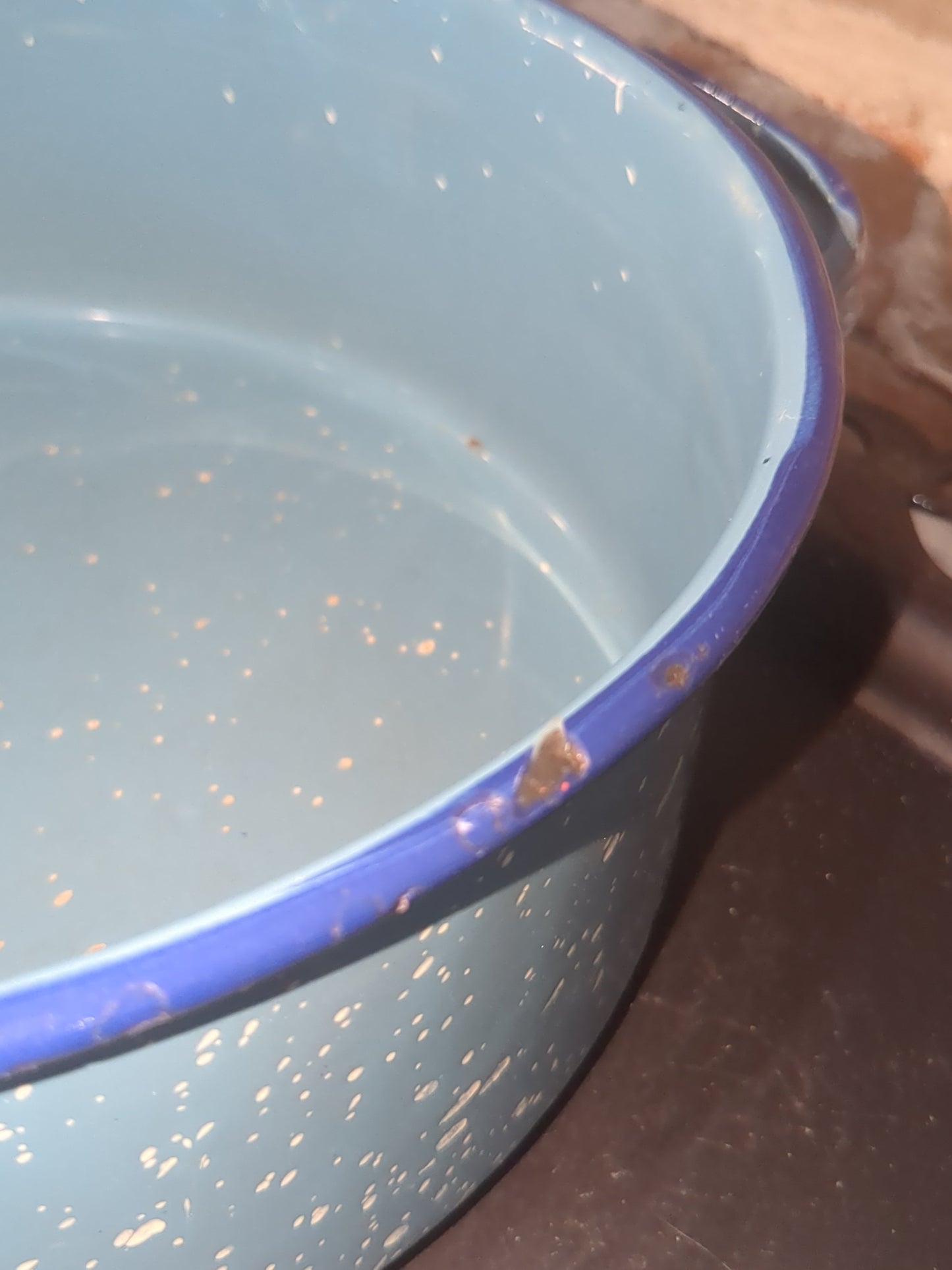 Vintage Enamelware Blue Speckled Pot Saucepan Roaster Base Farmhouse Graniteware ena65