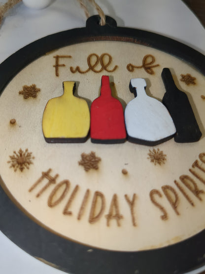 Wooden ornament or car charm.  Full of holiday spirits.
