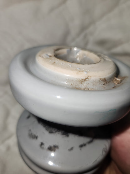 Vintage Electrical Telegraph Knob Tube Wire Insulator Grey Glazed Ceramic I345