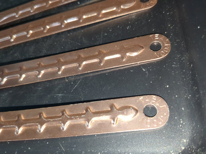 Vintage aluminum pink or copper colored measuring spoons with hanging rail alu253