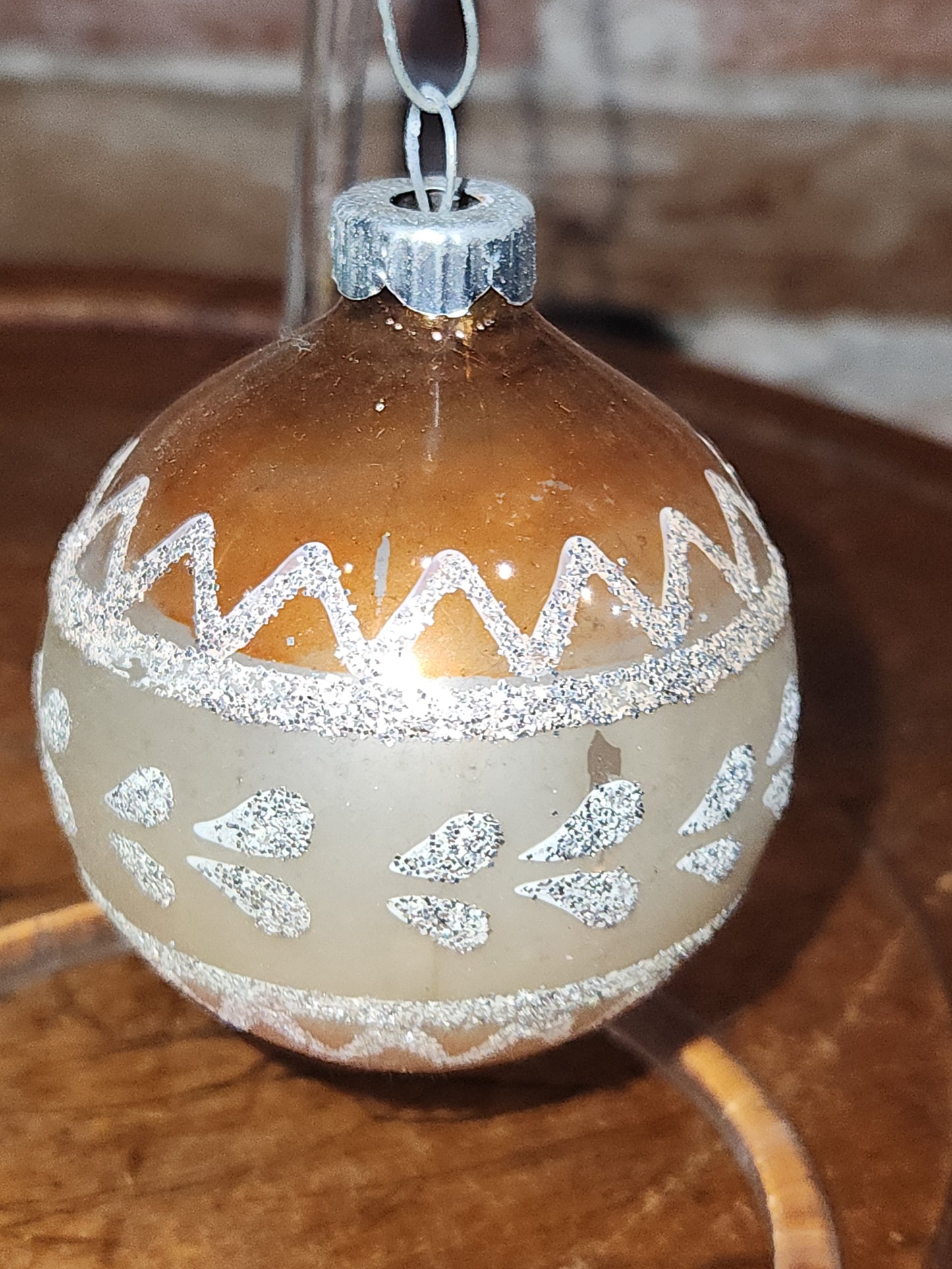 Vintage Shiny Brite Set of 4 Glass Ornaments with Same Design with Silver Stripes and Mica Accents. 2 Matching Gold and 2 Matching Blue sb6