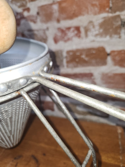 Vintage Cone Sieve Colander Strainer with Stand with Wood Pestle ki334