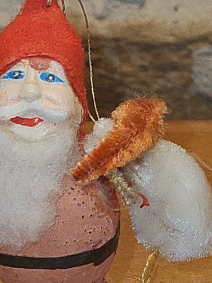 Vintage Putz Style Santa Claus Cardboard Mica Glitter Chenille Pipe Cleaner Figure sc33