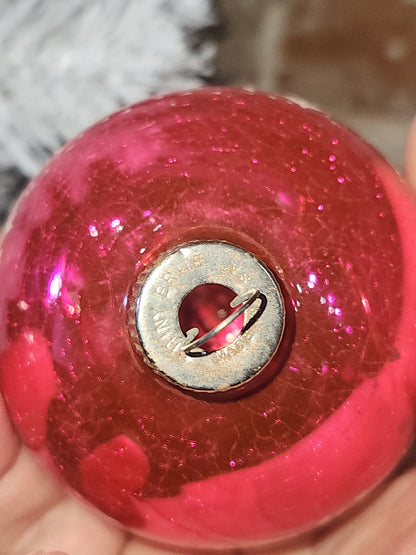 Vintage Shiny Brite Hot Pink Stenciled Ice Skating Glass Ball Ornament GLOWS vo8