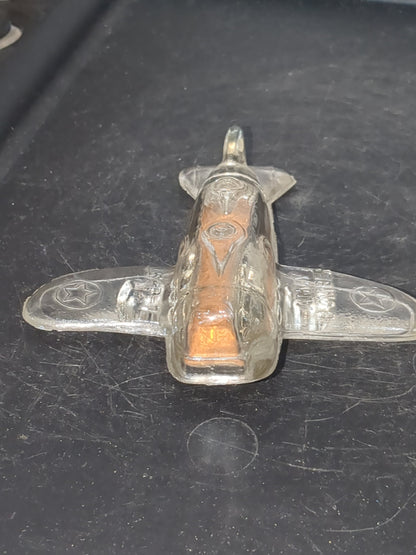 Vintage 1940s Jeanette Glass WWII  US Army Bomber glass candy container with original label Figural glass airplane candy gl123