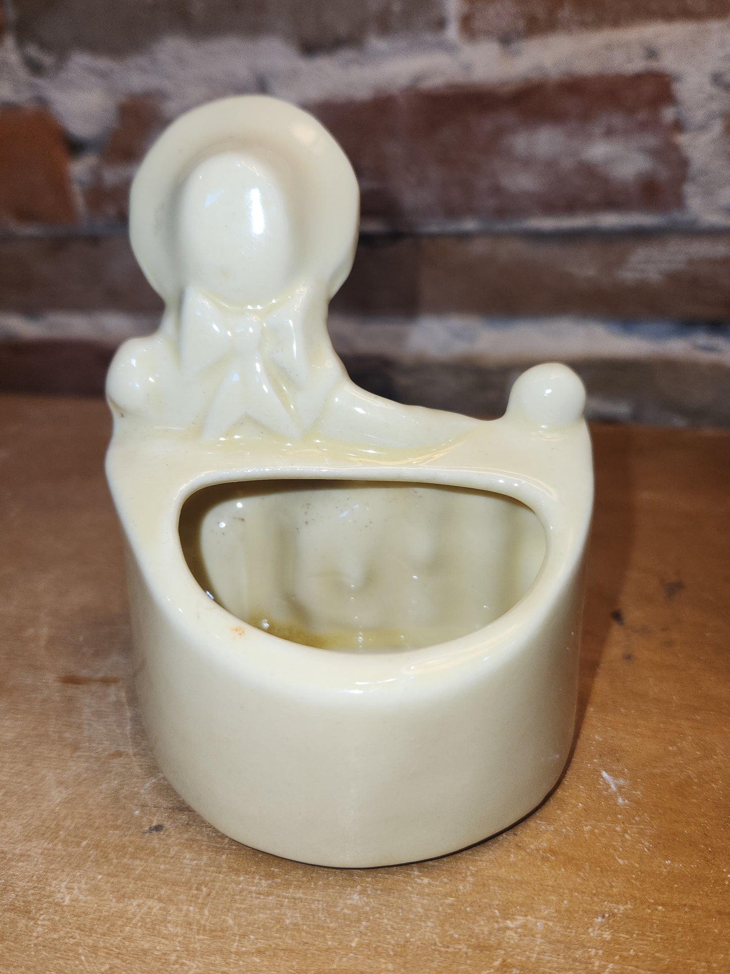 Vintage Pottery Planter Little Girl in Pink by a Fence Likely Shawnee Potter AS IS pl12