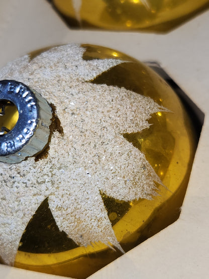 Vintage Shiny Brite 12 2 1/4" Glass Ornaments Gold Snow Capped With Mica bo191