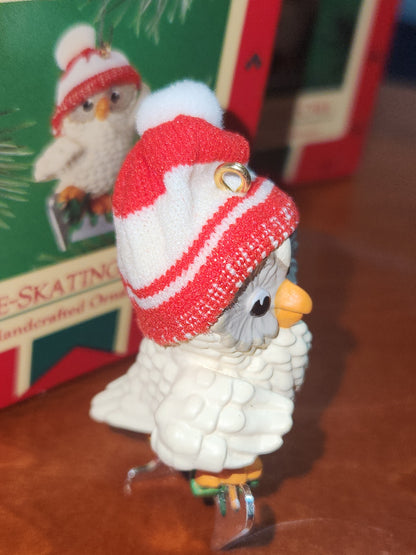 Vintage Hallmark Keepsake Ornament Ice-Skating Owl 1985 miniature