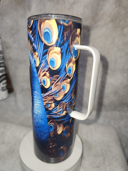 20 oz Stainless Steel Insulated tumbler with a handle Peacock thp1