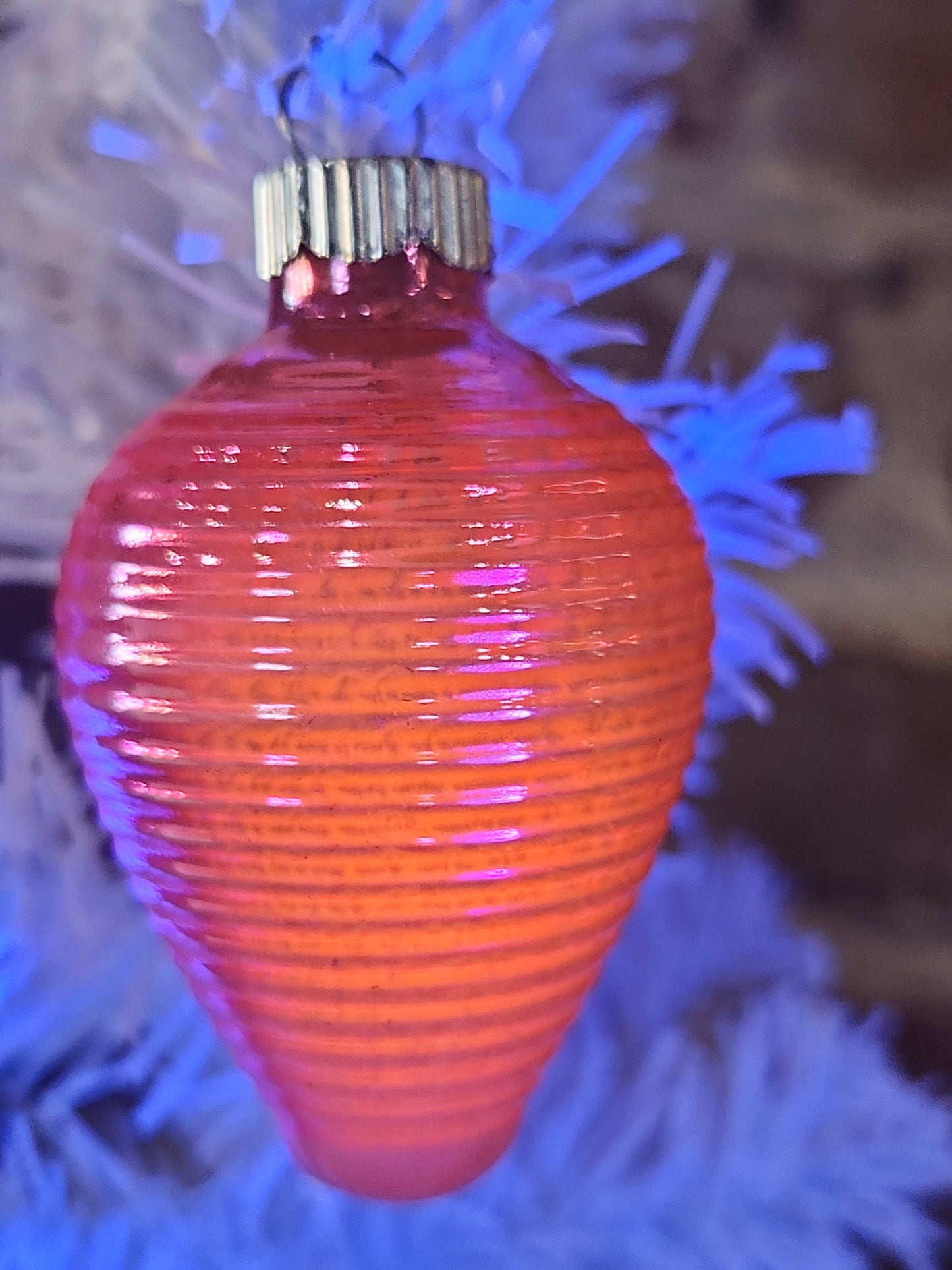 Vintage Shiny Brite Glass Chinese Lantern Ornament Hot Pink Christmas Ornament GLOWS o2