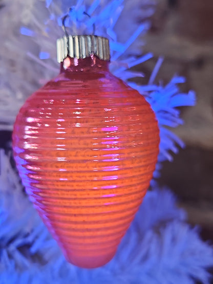 Vintage Shiny Brite Glass Chinese Lantern Ornament Hot Pink Christmas Ornament GLOWS o2