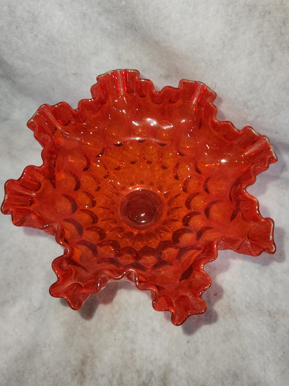 Vintage Fenton Amberina Ruffled Top Large Compote Red Orange to Yellow gla88