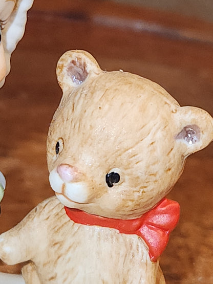 Vintage Lefton Christmas Figurines Girl Holding Gifts And Bear ch6