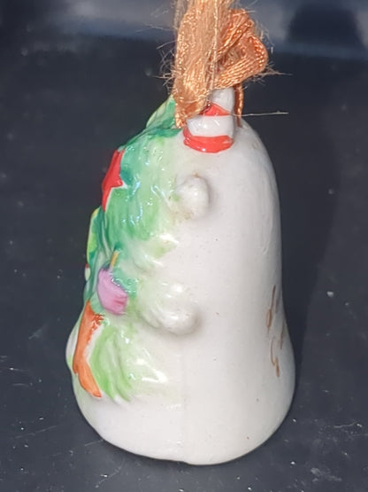 Napco porcelain Tree Shaped Bell Ornament with Season's Greetings. Japan bell2