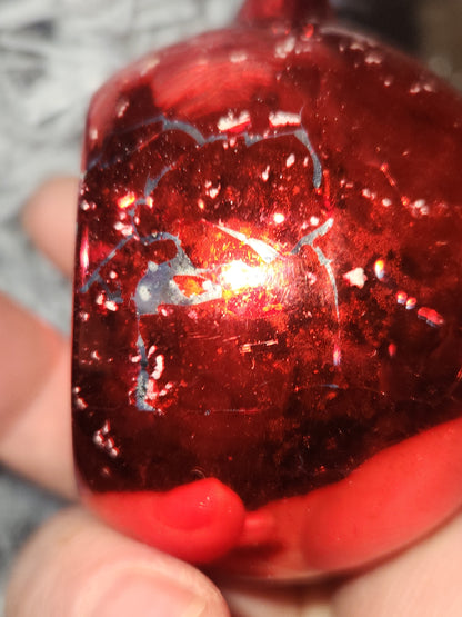 Vintage Red Indent Glass Christmas Ornament Made in USofA vo13