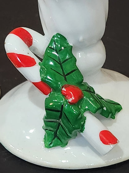 vintage ceramic candlesticks holders with candy canes. Ch3