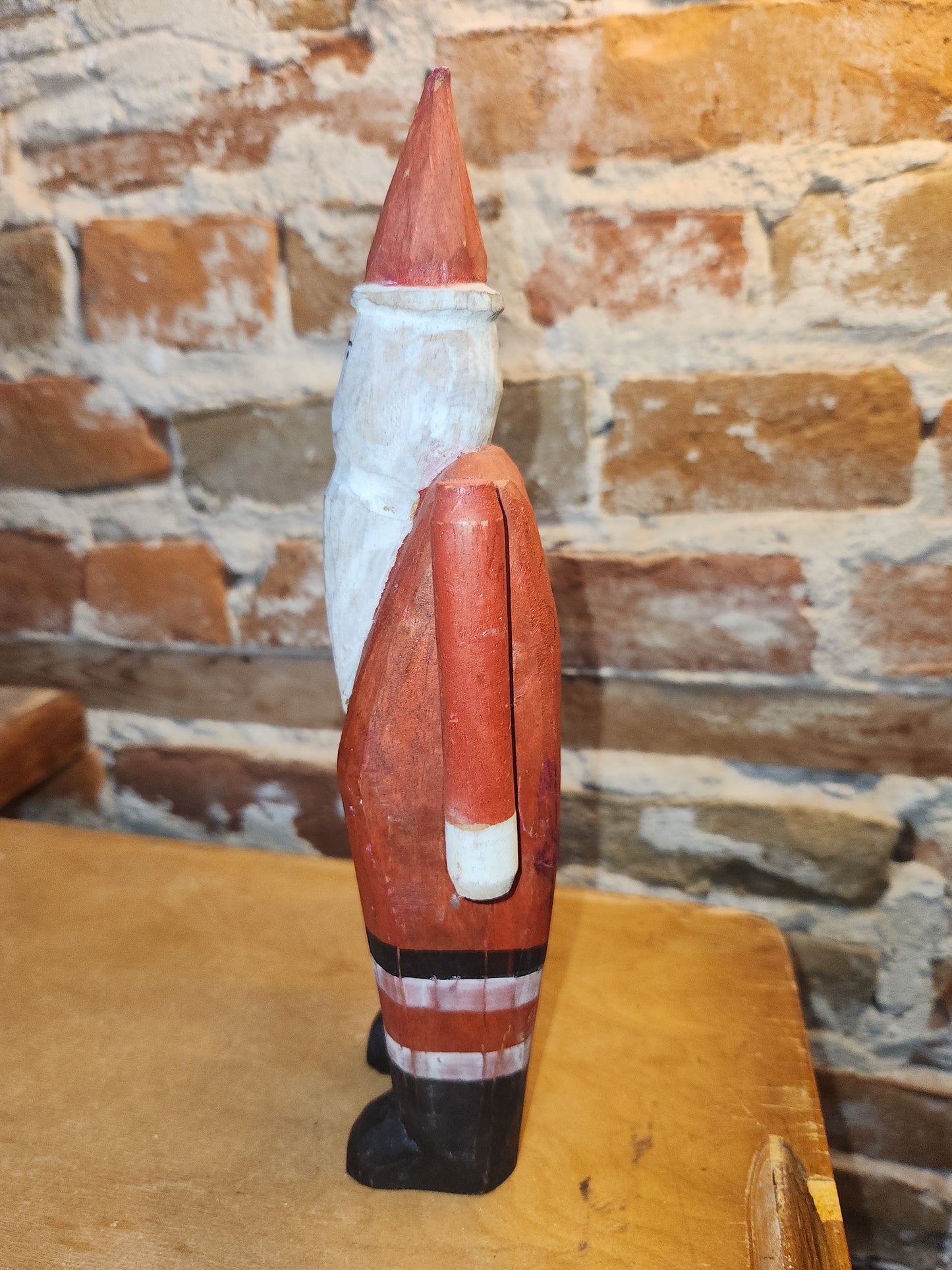 Folk Art Wood Santa Claus With Moveable Arms probably vintage