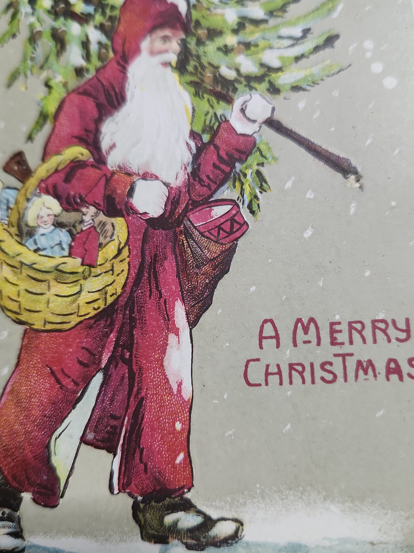 Antique Vintage Postcard A Merry Christmas St. Nicholas Santa Embossed printed in Saxony c1910