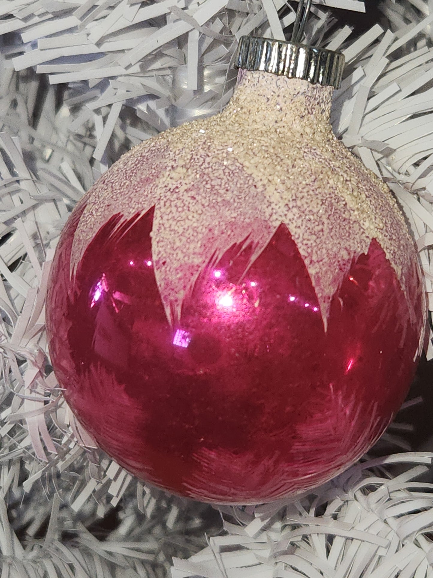 Vintage Shiny Brite Mercury Glass Snow Capped Pink Ornament Ornament sb3