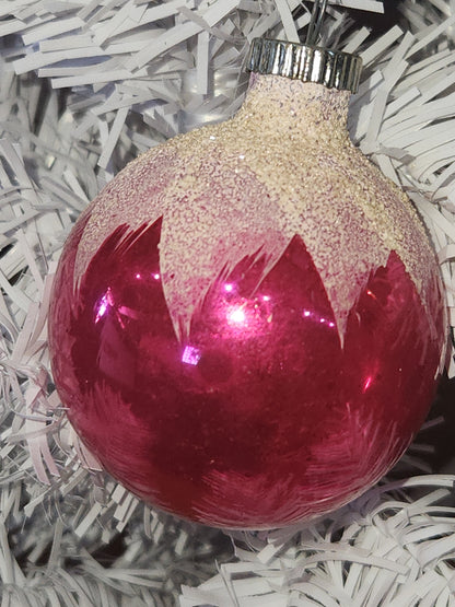 Vintage Shiny Brite Mercury Glass Snow Capped Pink Ornament Ornament sb3