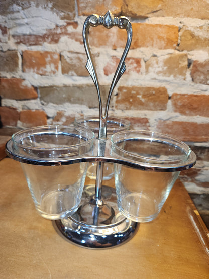 Kromex Three Cup Glass and Metal Condiments Lazy Susan kit21