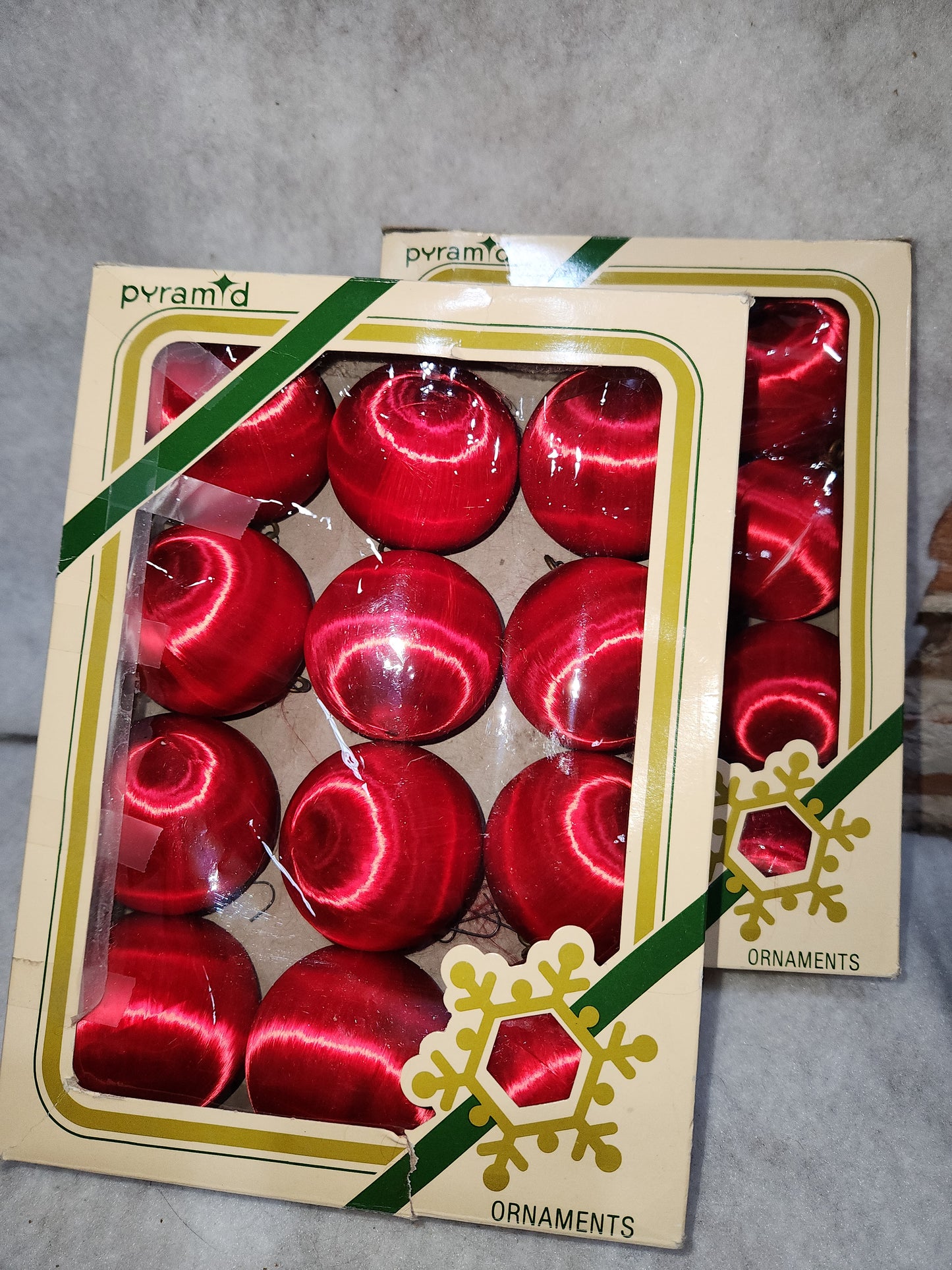 Vintage Pyramid 24 Red Silk Ornaments 2 boxes of 12
