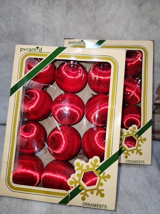 Vintage Pyramid 24 Red Silk Ornaments 2 boxes of 12