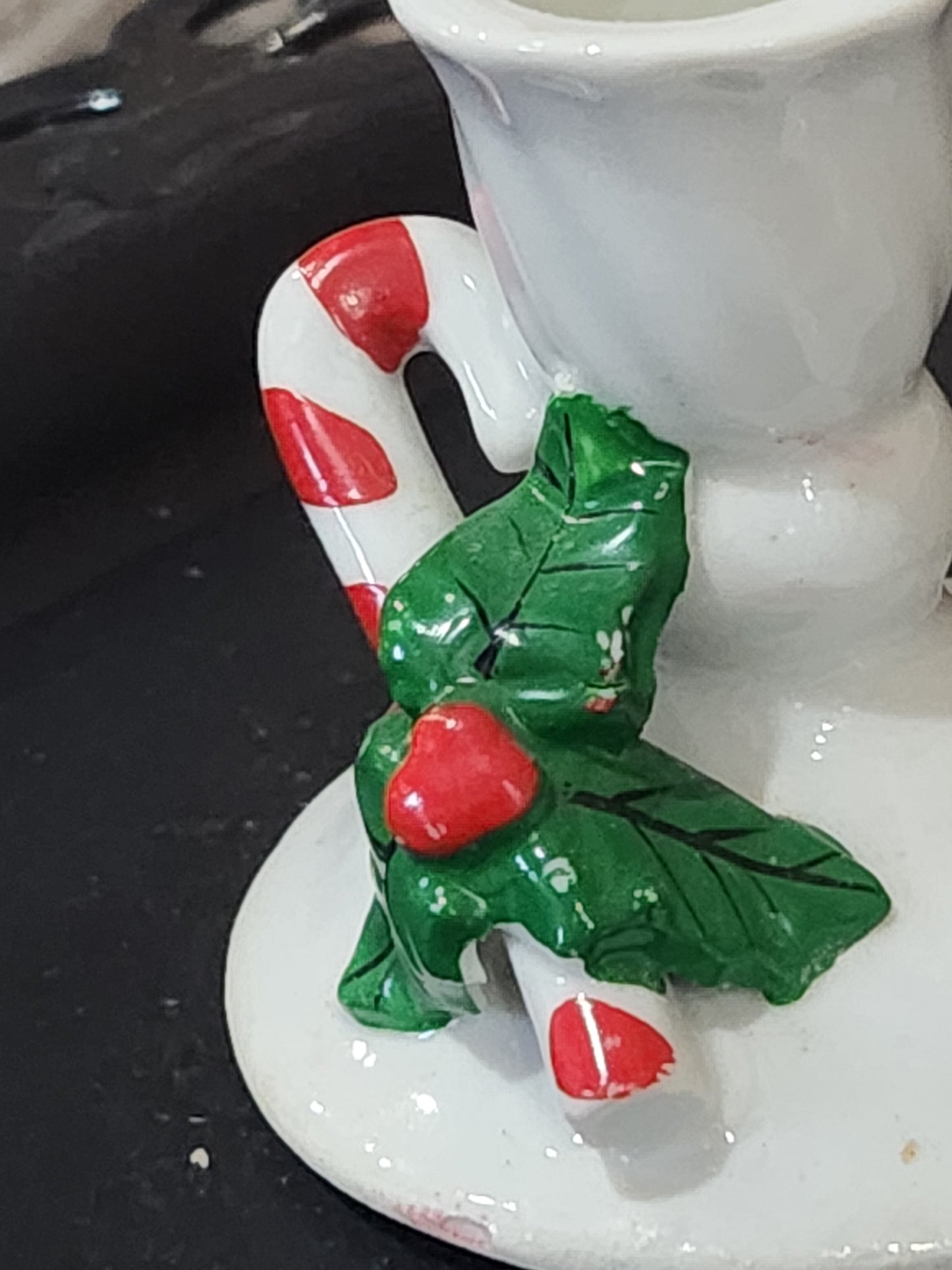 vintage ceramic candlesticks holders with candy canes. Ch3