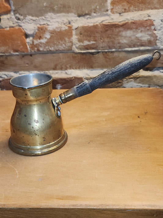 Vintage Antique Turkish Brass Tin Lined Cezve Coffee Pot Black Wooden Handle. Br11